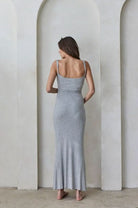 Bumpsuit Maternity Soft Rib Straight Neck Maxi Dress in Heather Grey